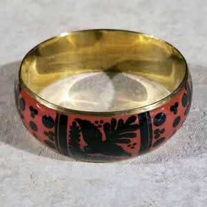 Brass India Bangle Bracelet Black Orange Red Peace Dove Olive Branch